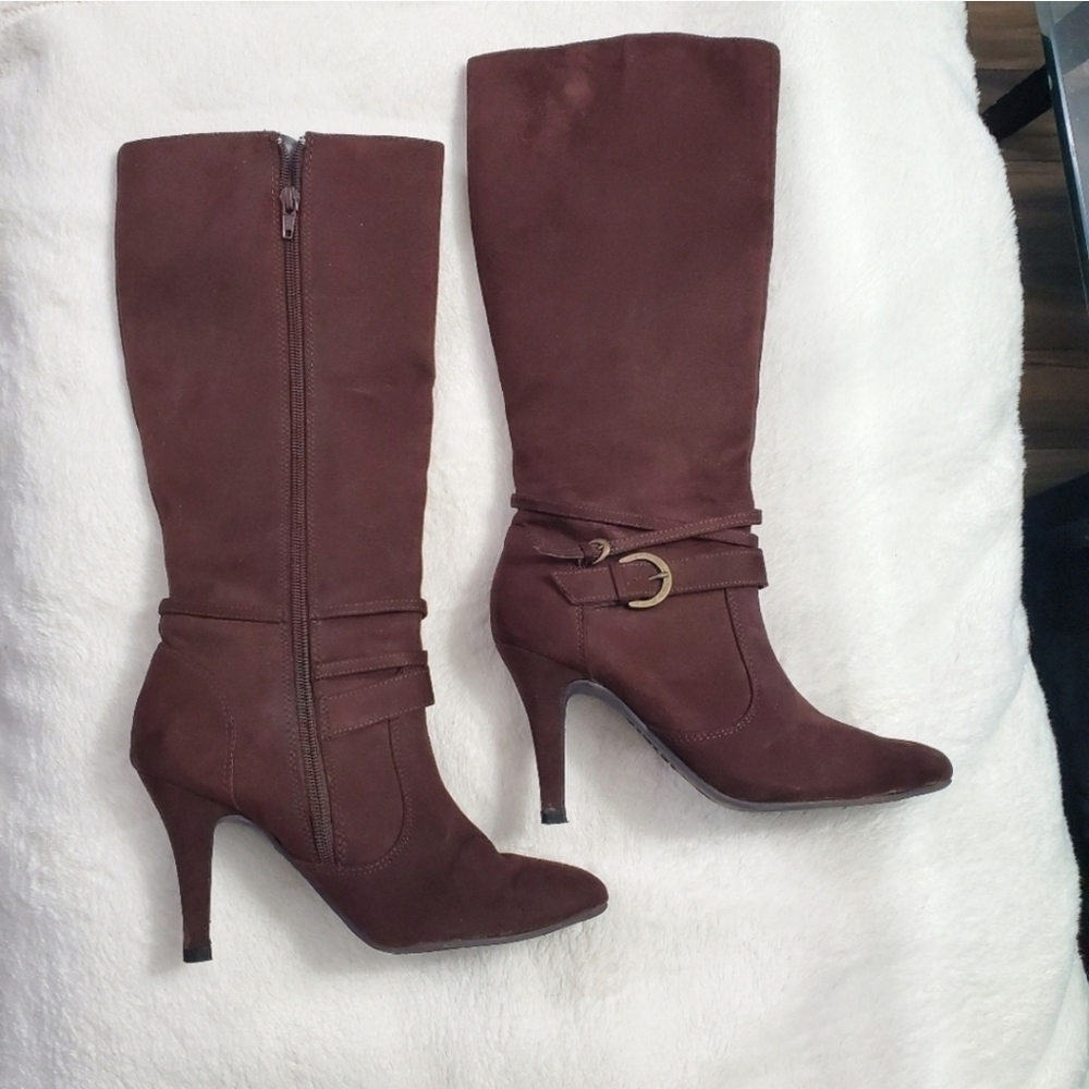 Brown Pointed Toe Knee High Boots